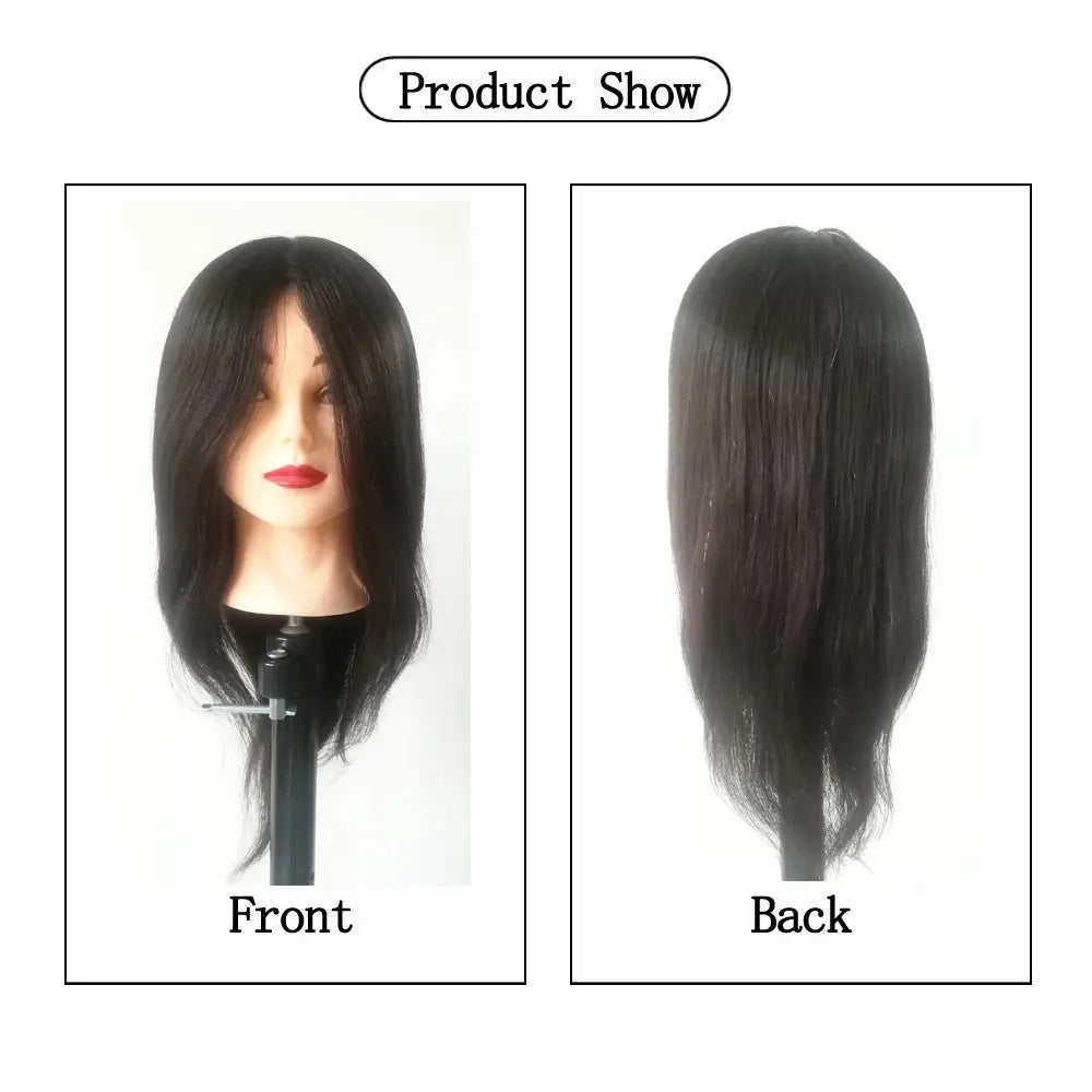 Human Hair Mannequin Head Natural Black Color Practice Training Model For Hairdresser Professional Can Be Ironed and Dyed