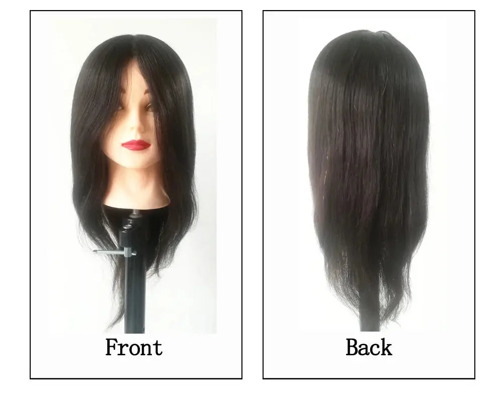 Human Hair Mannequin Head Natural Black Color Practice Training Model For Hairdresser Professional Can Be Ironed and Dyed