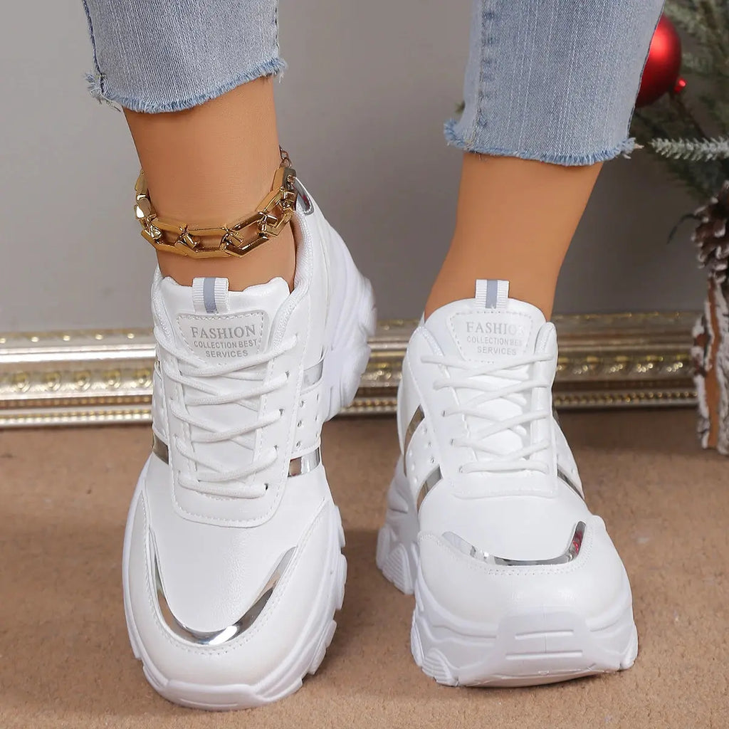 Xuanhui Fashion Trendy New Styles Height Increasing Rubber Shoes Korean Mesh Platform Tennis Shoes White Shoes Women Sneakers