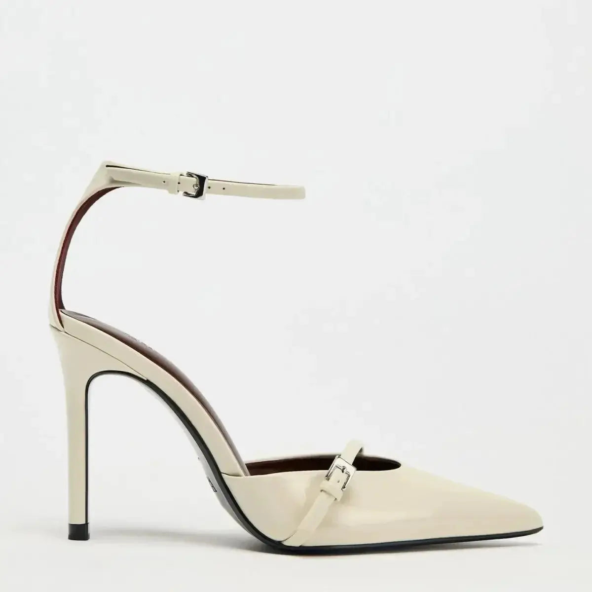 STYLE Women's Summer Single Shoe Velvet Effect Pointed Toe T-Shaped Buckle Strap Open Back Slim High Heels Elegant Shoes