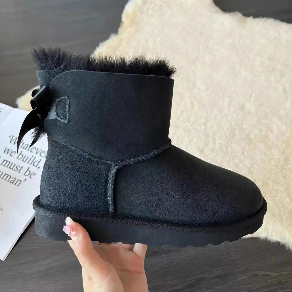 Winter Wool 2026 Snow Boots Women's Fur Upper EVA Midsole Cotton Lining Breathable Warm Round Toe Low-barrel Shoes Bow Thickened