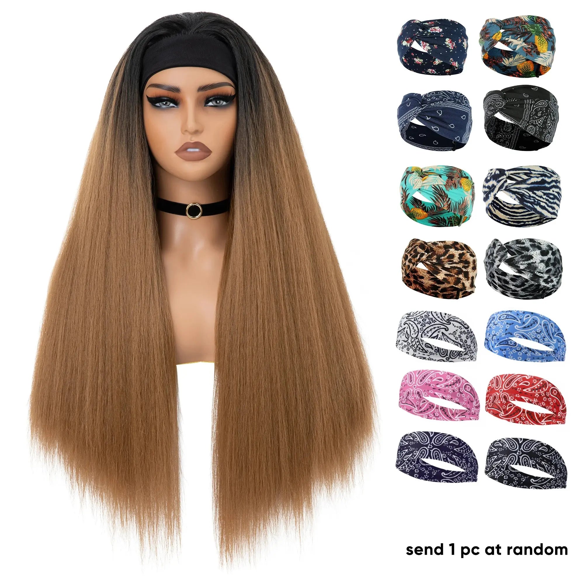 SARLA Wholesale YaKi Straight Headband Wigs for Black Woman Glueless Headband Wig Synthetic Wig Heat Resistant for Women Hair
