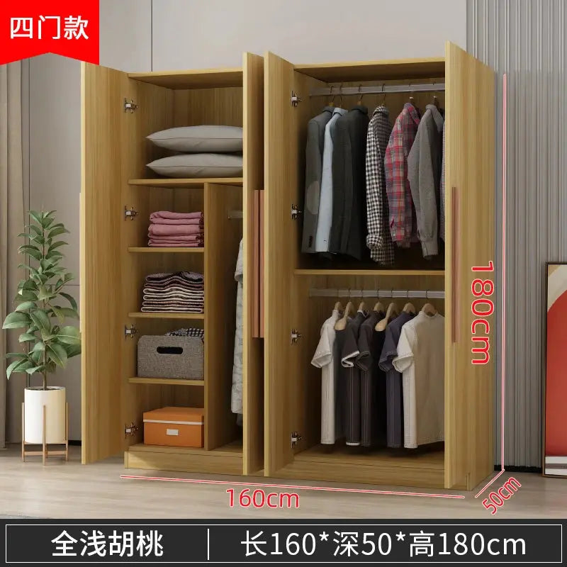 Factory Direct Sales Width 160cm Rustic Oak Veneer Closet Wooden Closet Storage Cabinet Drawers Clothes Rod Large Closet