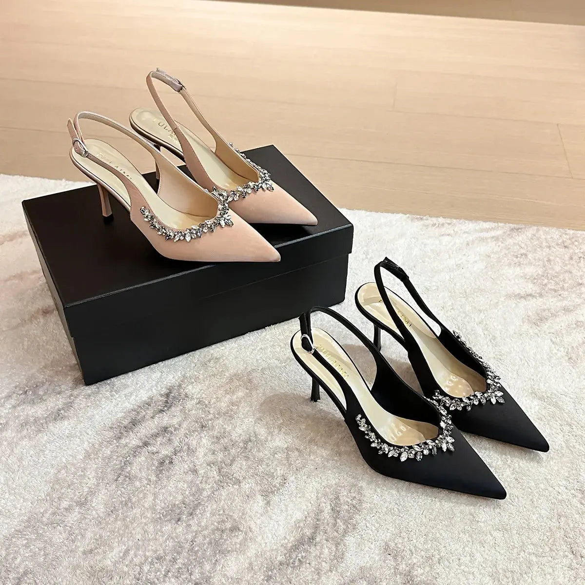 Sexy High Heels Thin Heels Shallow Mouth Pointed Pearl Crown Rhinestone Silk Women's Shoes Single Shoes