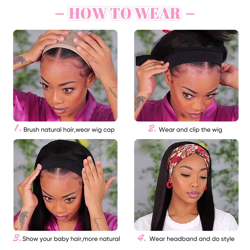 SARLA Wholesale YaKi Straight Headband Wigs for Black Woman Glueless Headband Wig Synthetic Wig Heat Resistant for Women Hair