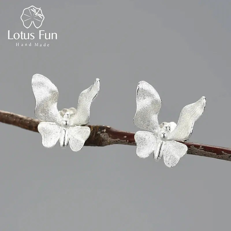 Lotus Fun Original 18K Gold Cute Small Butterfly Stud Earrings for Women Genuine Sterling Silver 925 Fine Jewelry Girls Gifts