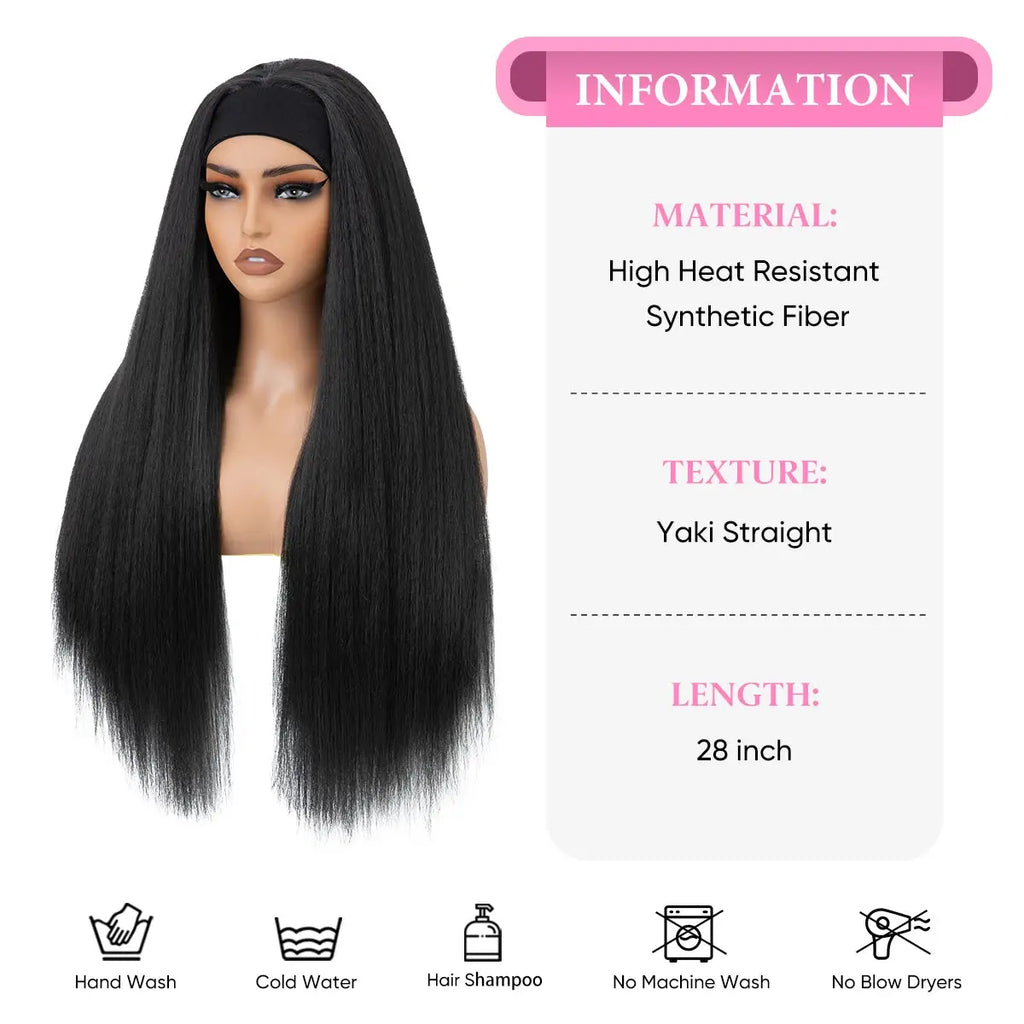 SARLA Wholesale YaKi Straight Headband Wigs for Black Woman Glueless Headband Wig Synthetic Wig Heat Resistant for Women Hair