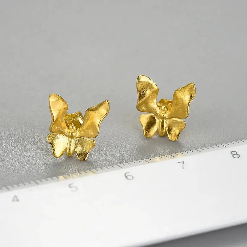 Lotus Fun Original 18K Gold Cute Small Butterfly Stud Earrings for Women Genuine Sterling Silver 925 Fine Jewelry Girls Gifts