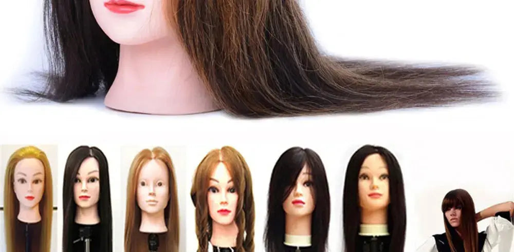 Human Hair Mannequin Head Natural Black Color Practice Training Model For Hairdresser Professional Can Be Ironed and Dyed