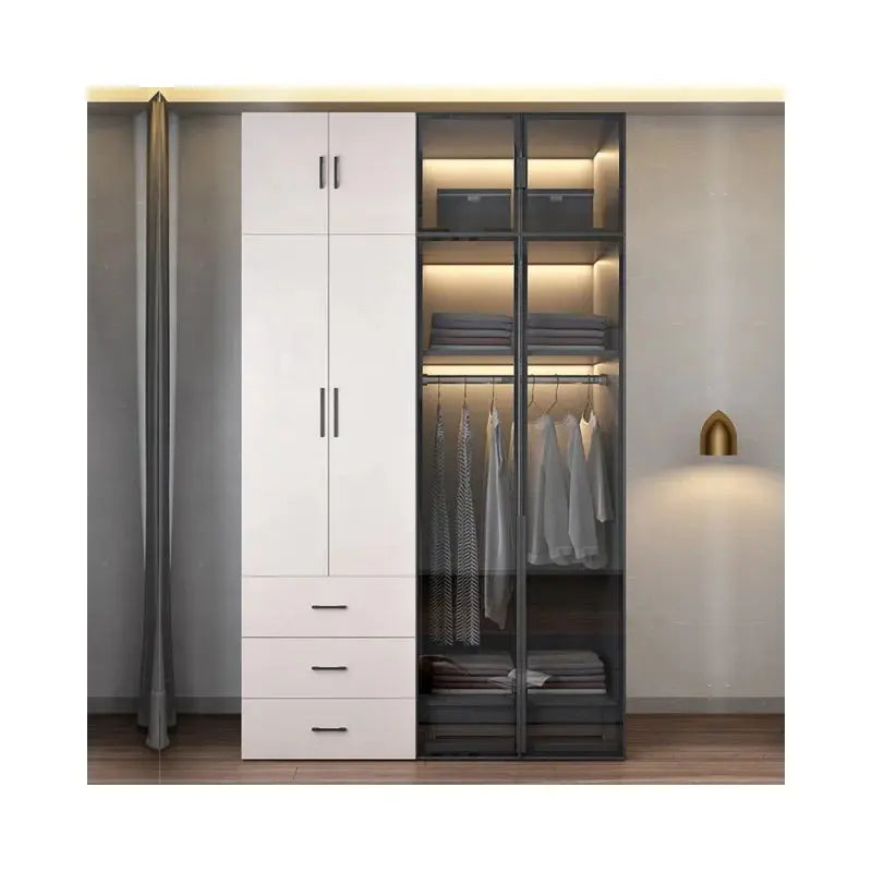 clear Layered Antbox Wardrobe 2 Drawer 3 Doors Wardrobe White Wooden Closet for Clothes