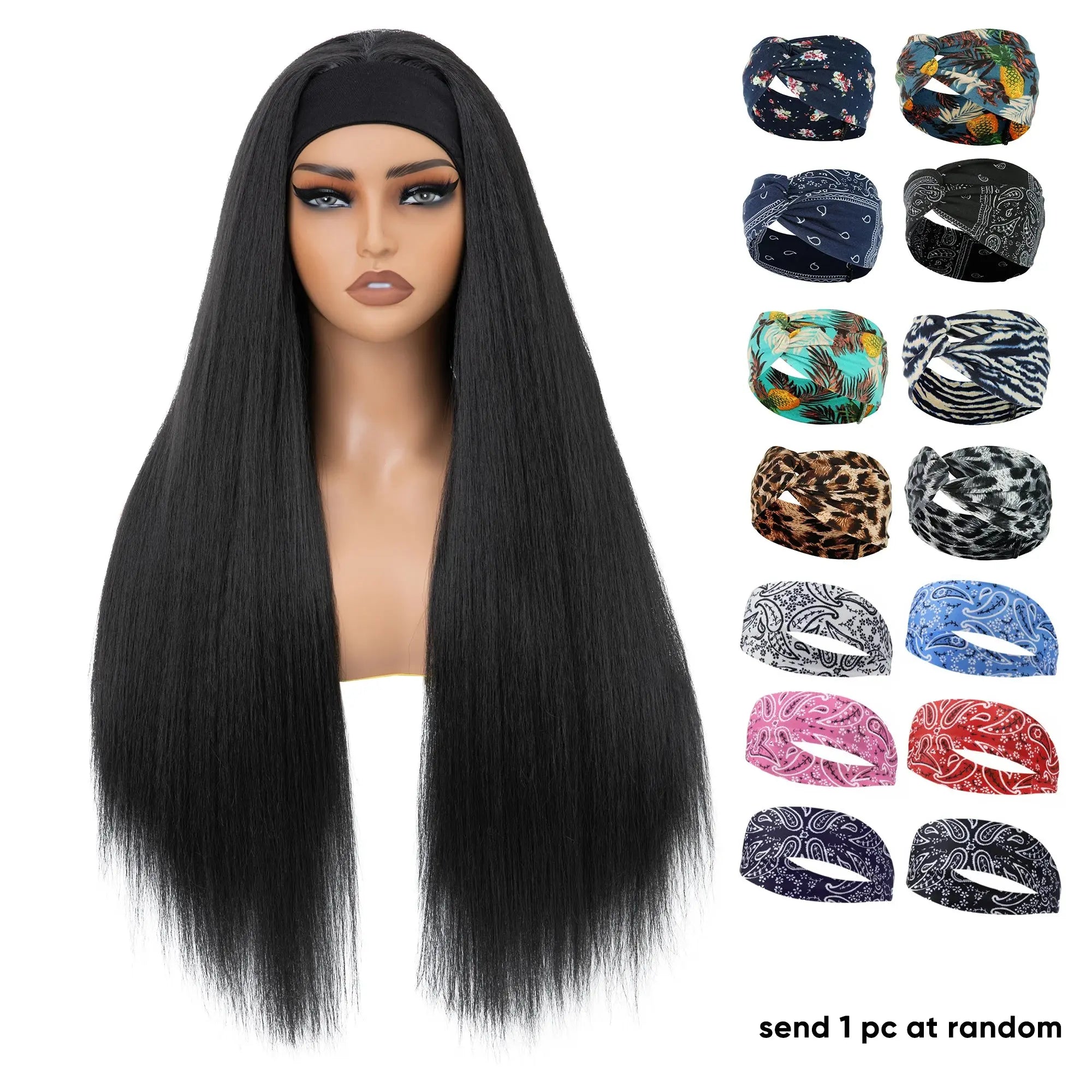 SARLA Wholesale YaKi Straight Headband Wigs for Black Woman Glueless Headband Wig Synthetic Wig Heat Resistant for Women Hair