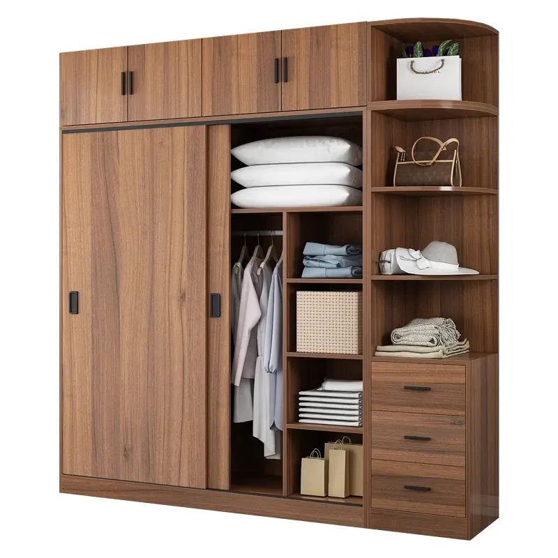 2 Door Wooden Wardrobe with Hanging Rail, Bedroom Wardrobe for Clothes Storage Domestic Closet Cupboard Bureau Chest-drawer Robe