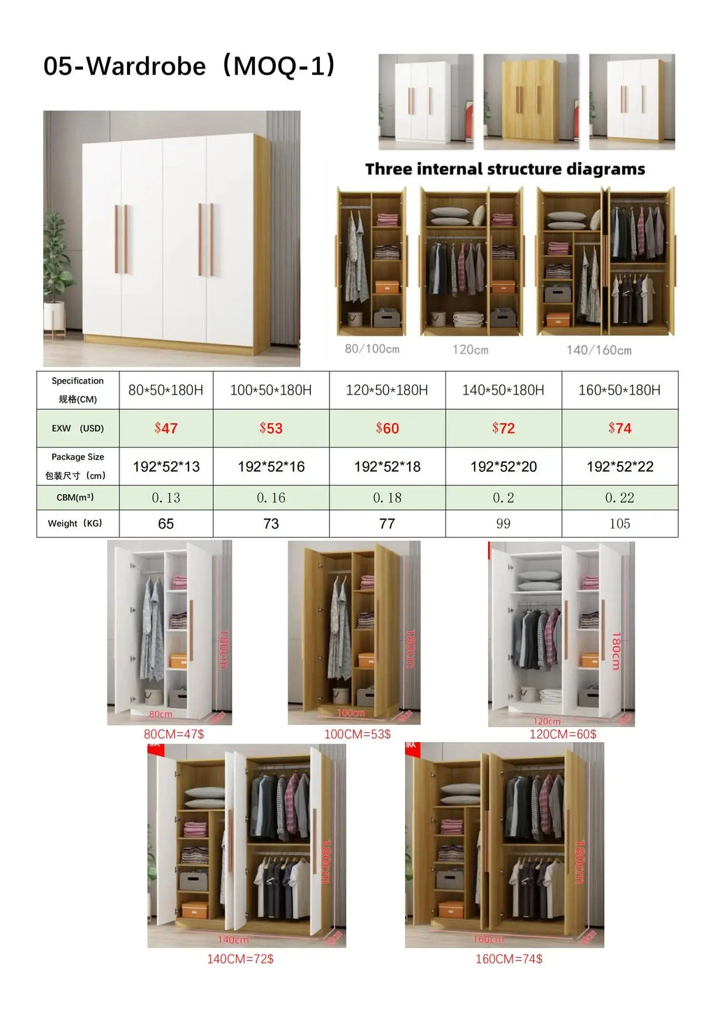 Factory Direct Sales Width 160cm Rustic Oak Veneer Closet Wooden Closet Storage Cabinet Drawers Clothes Rod Large Closet