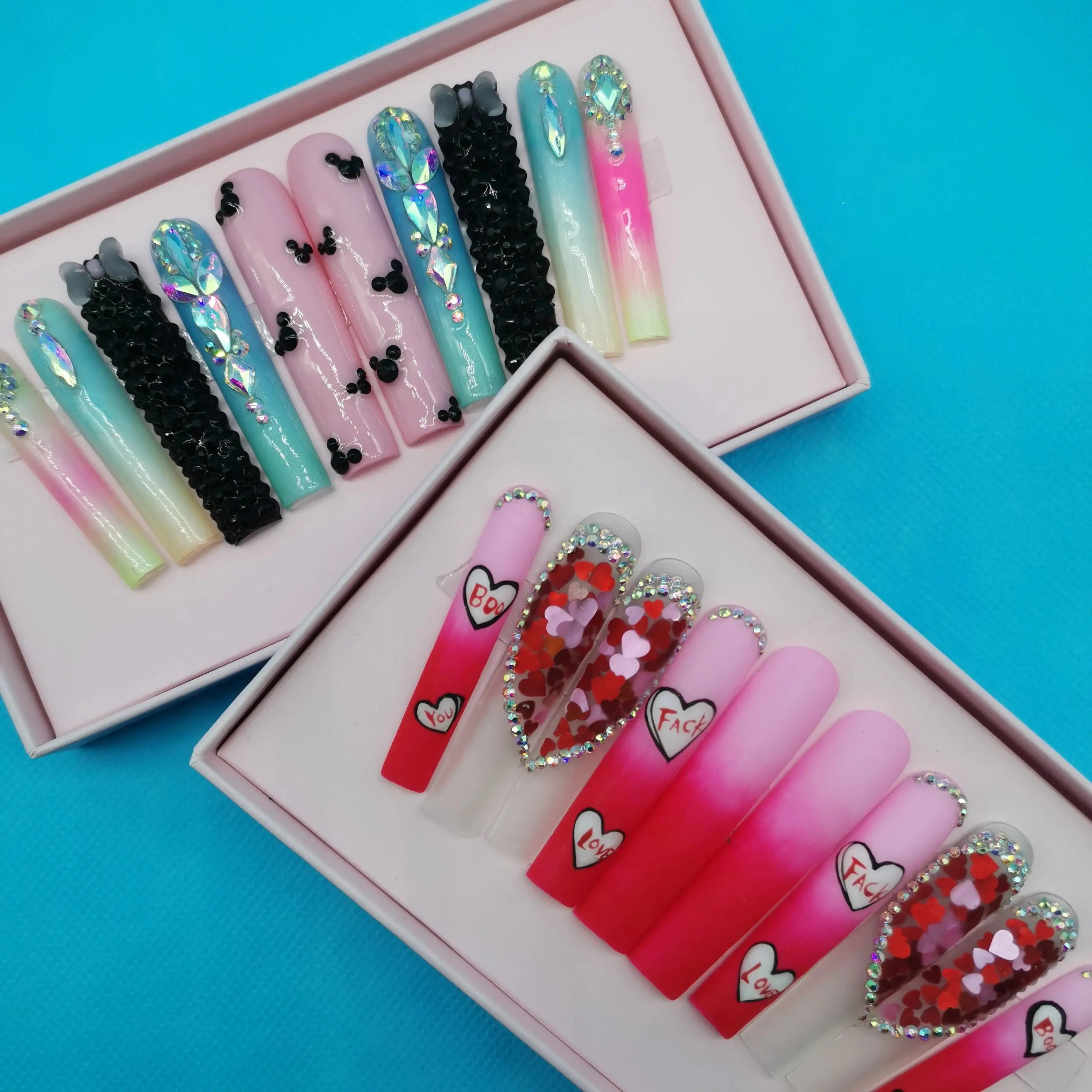 2026 Custom Acrylic Artificial Fingernails Handmade Press-on Nails with Logo Unique New Style Customized Packaging for Designers