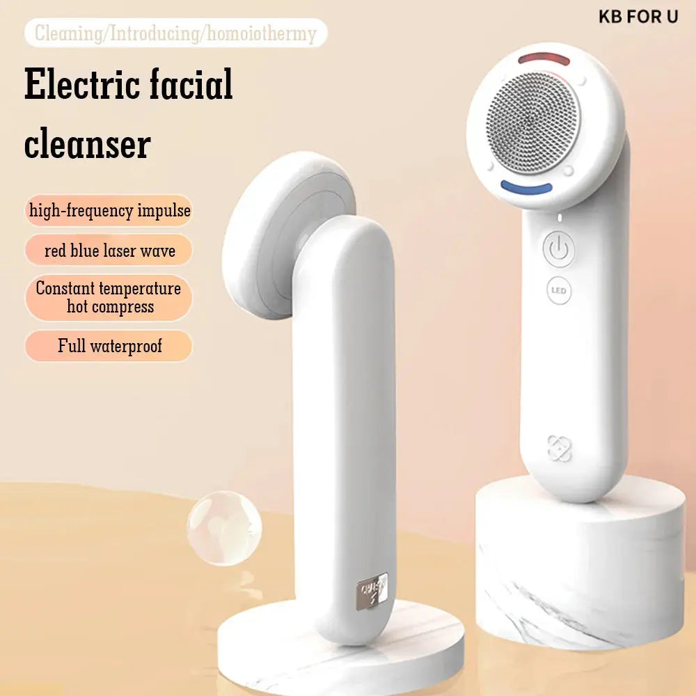 Free Logo Design Skincare Electric Facial Cleaning Brush Portable Soft Silicone Heating Facial Cleansing Brush