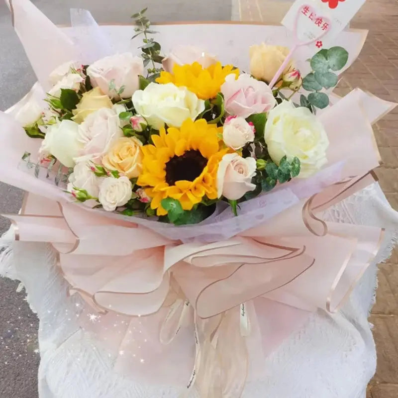 Design Golden Edge Wholesale Plastic Waterproof Frame Gift for Packaging Floral Custom Bouquet Flowers Wrapping Paper Avivanastore