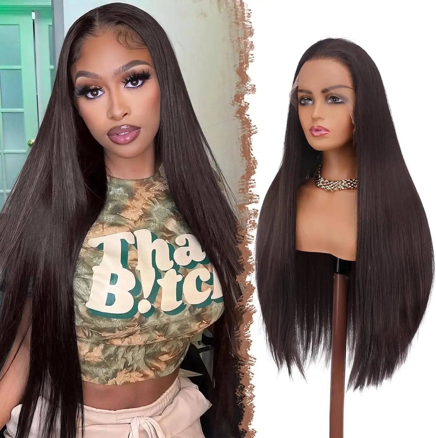 Wholesale 30 Inch Long Straight Premium Synthetic Lace Front Wigs High Temperature Fiber Heat Resistant Transparent Lace Natural