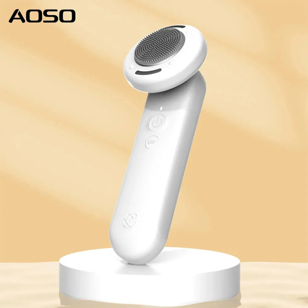 Free Logo Design Skincare Electric Facial Cleaning Brush Portable Soft Silicone Heating Facial Cleansing Brush
