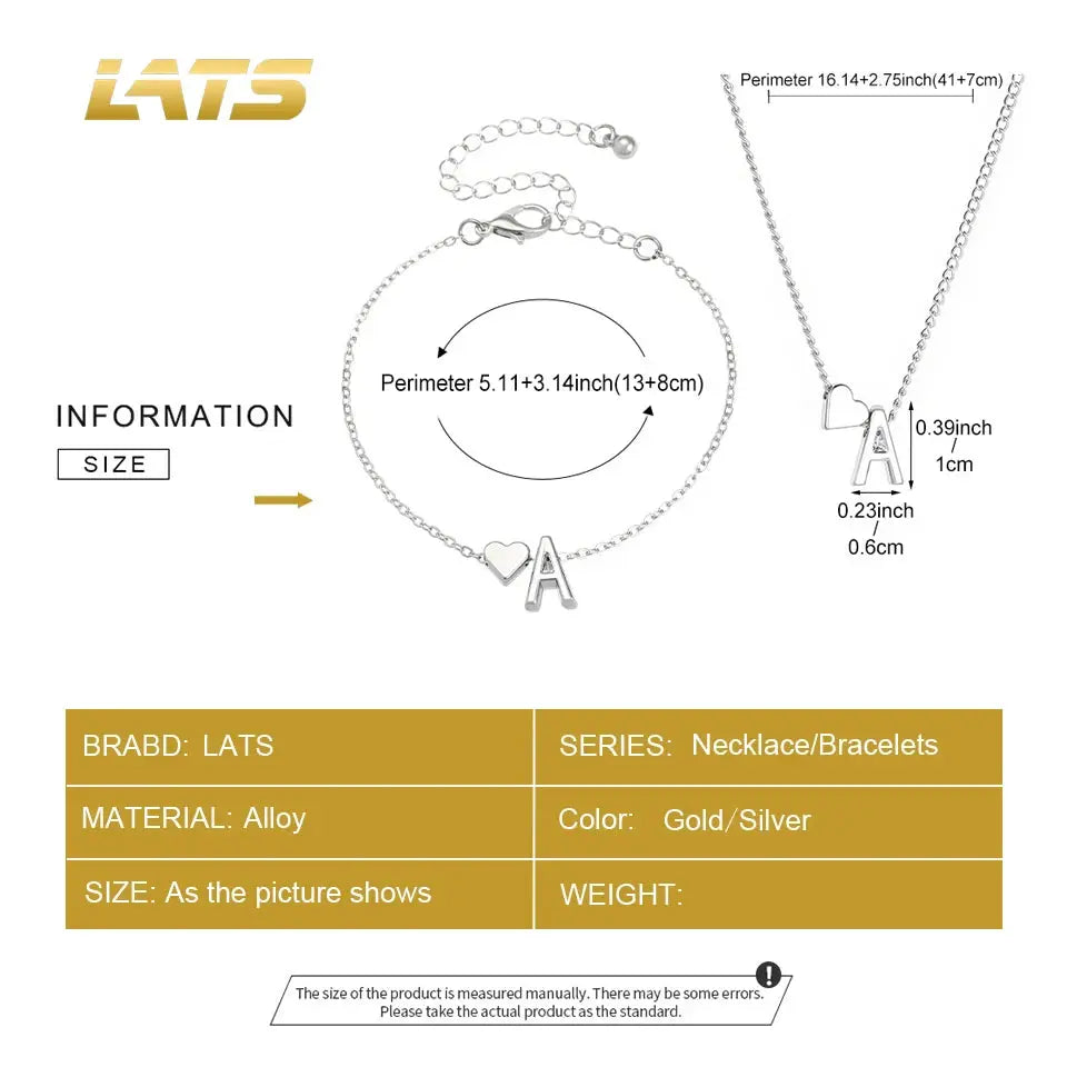 LATS Fashion Tiny Heart Dainty Necklace Gold Silver Color 26 Letter Name Choker For Women Pendant Bracelets Jewelry Gift Avivanastore