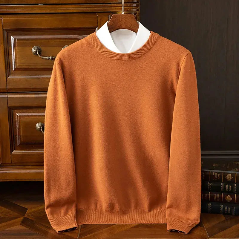 Autumn Winter Men's O-Neck Merino Wool Sweater New Versatile Basic Cashmere Pullover Casual Business Knitwear Sweater Avivanastore