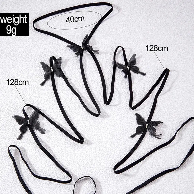 Boho Elastic Band Butterfly Bandage Black Leg Thigh Cross Chains for Women Adjustable Garter Belt Versatile Body Beach Jewelry