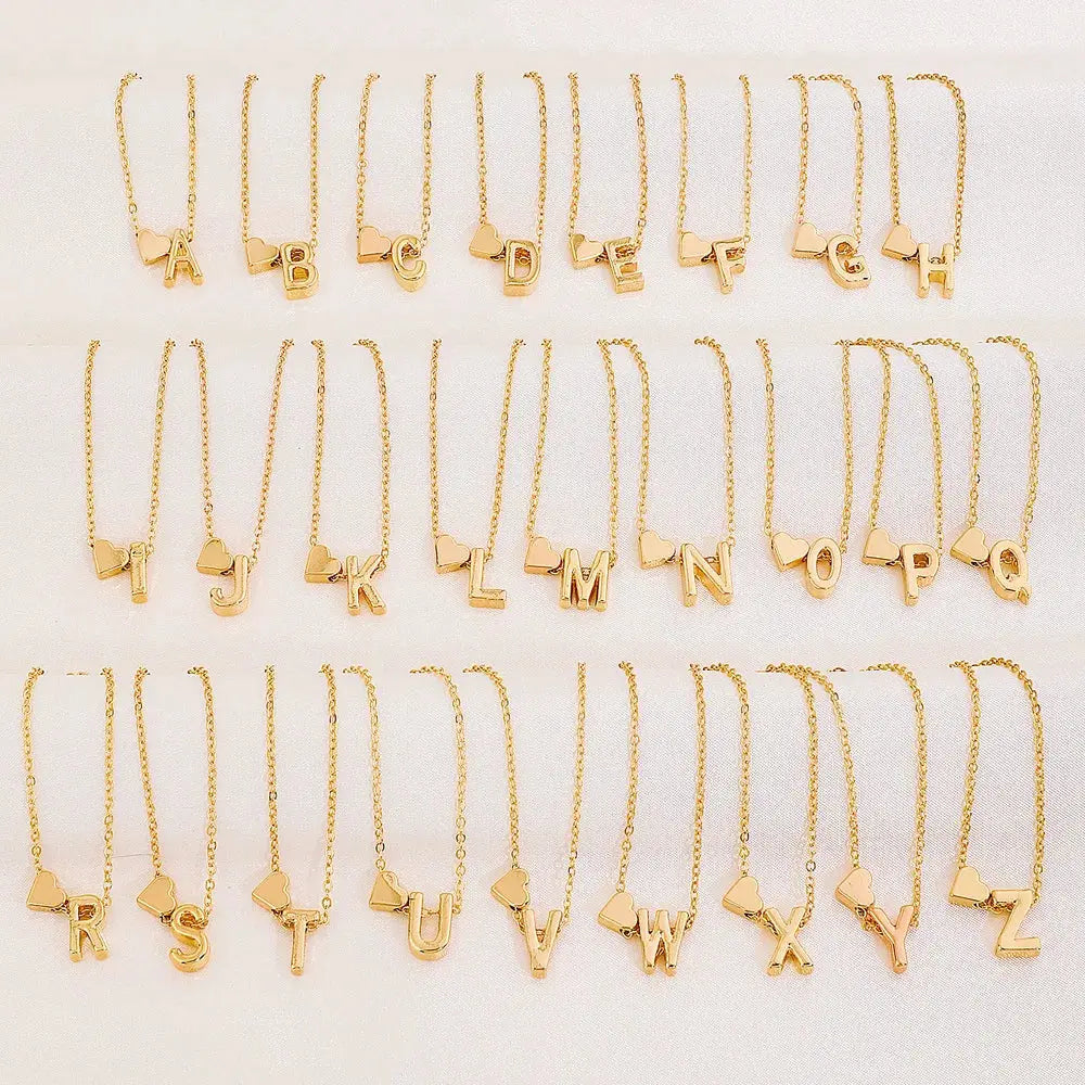 LATS Fashion Tiny Heart Dainty Necklace Gold Silver Color 26 Letter Name Choker For Women Pendant Bracelets Jewelry Gift Avivanastore