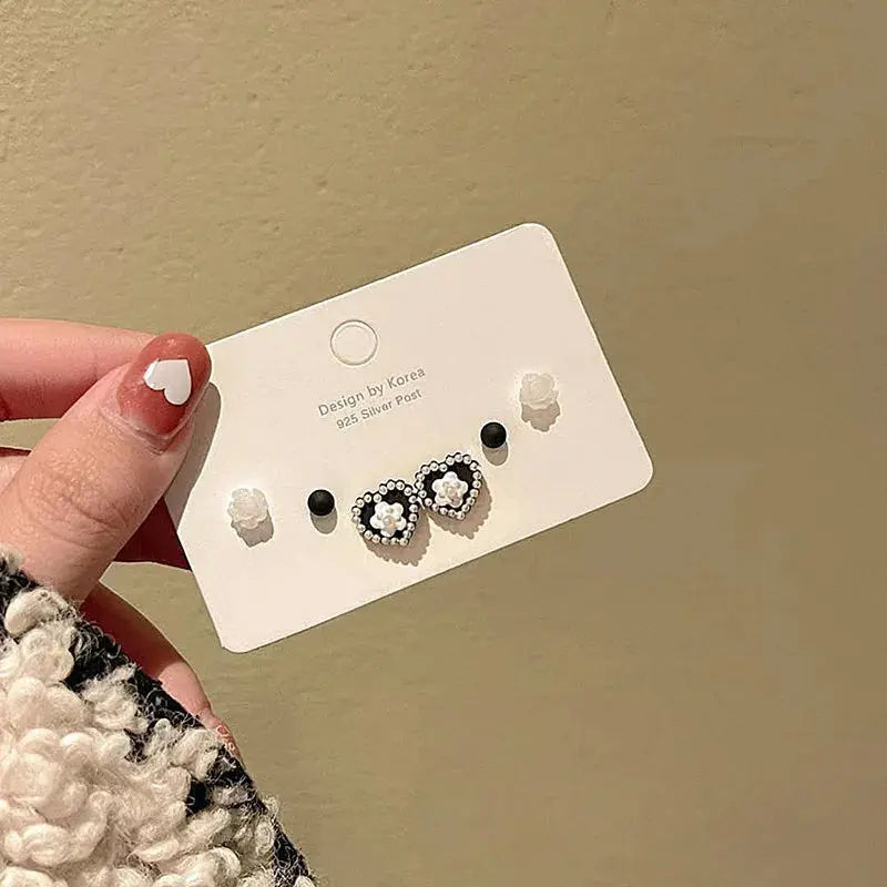 4 Pair Set Silver Color Heart Stud Earrings Sets for Women Girls Exquisite Party Dailywear Jewelry Simple Cute Gift Accessories Avivanastore