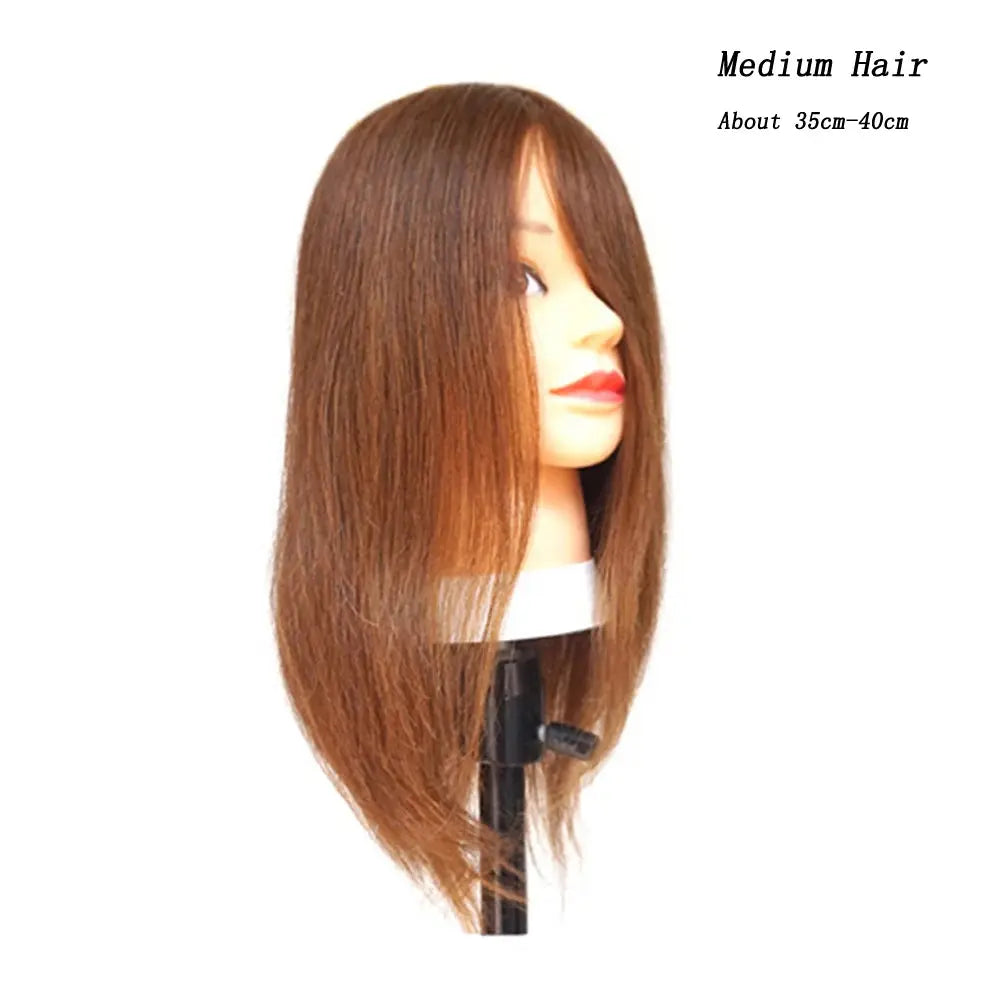 Human Hair Mannequin Head Natural Black Color Practice Training Model For Hairdresser Professional Can Be Ironed and Dyed