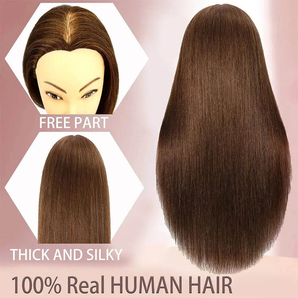Long 100% Real Human Hair Mannequin Head For Hairdresser Dummy Doll Head For Practice Hairstyles Can Be Dye Bleach Perm Etc