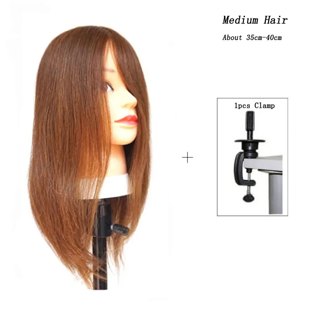Human Hair Mannequin Head Natural Black Color Practice Training Model For Hairdresser Professional Can Be Ironed and Dyed