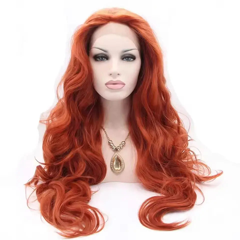 Wig Long Ginger Wig Long  Wavy Free Part Synthetic Glueless Lace Front Wigs Heat Resistant Synthetic Hair Wig