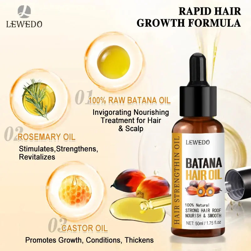 Lewedo Naturals Batana Oil Fast Hair Growth for Men Women Pure Batana Oil Nourish Shiny Hair Healthy Hair Care Anti Hair Loss Avivanastore