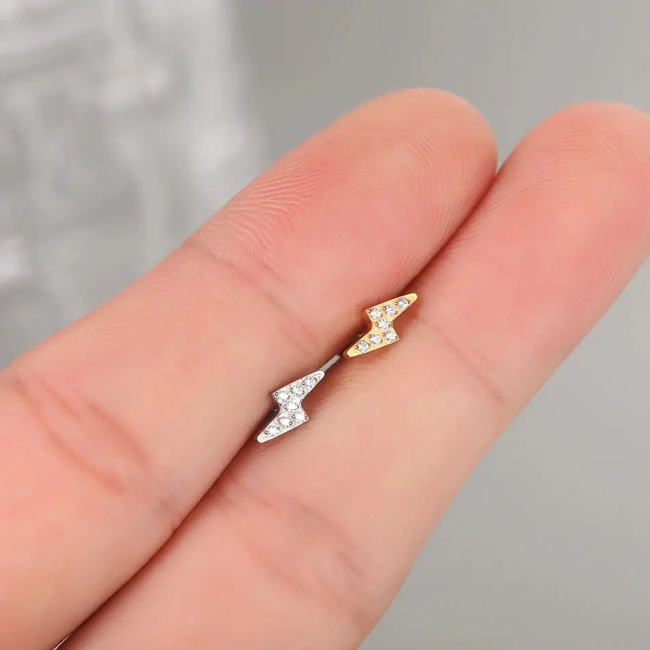 1/5PCS Titanium 16G Lightning CZ Stud Earring Cartilage Helix Tragus Conch Lobe Ear Piercings Zircon Labret Nariz Women Jewelry