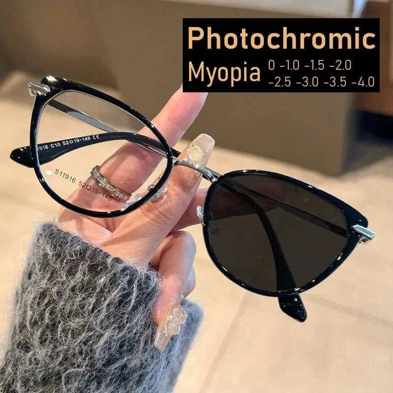 2025 Fashion Cat Eye Photochromic Myopia Glasses for Women Outdoor Color Changing UV Protection Sunglasses Near Sight Eyeglasses Avivanastore