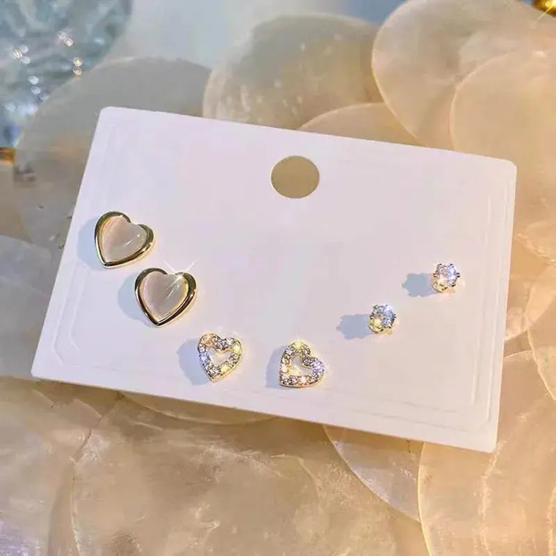 4 Pair Set Silver Color Heart Stud Earrings Sets for Women Girls Exquisite Party Dailywear Jewelry Simple Cute Gift Accessories Avivanastore