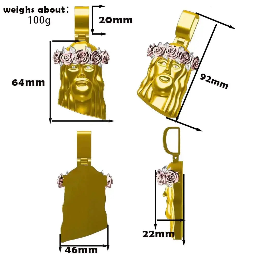 Hip Hop Style Iced Out Diamond Jesus Pendant with Rose Custom Jewelry Gold Silver Plated Jesus Religious Christian Pendant Gift