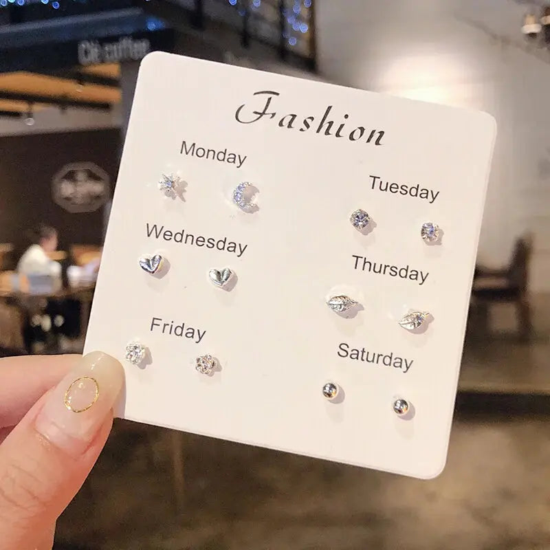 4 Pair Set Silver Color Heart Stud Earrings Sets for Women Girls Exquisite Party Dailywear Jewelry Simple Cute Gift Accessories Avivanastore