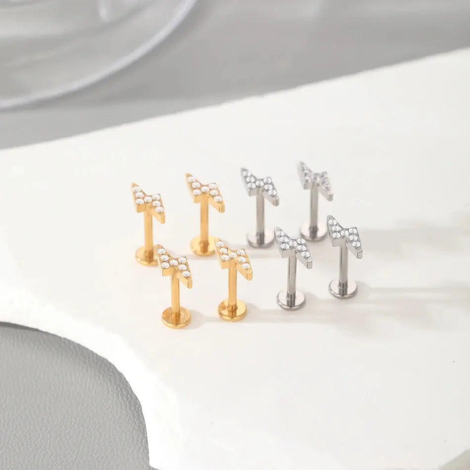 1/5PCS Titanium 16G Lightning CZ Stud Earring Cartilage Helix Tragus Conch Lobe Ear Piercings Zircon Labret Nariz Women Jewelry