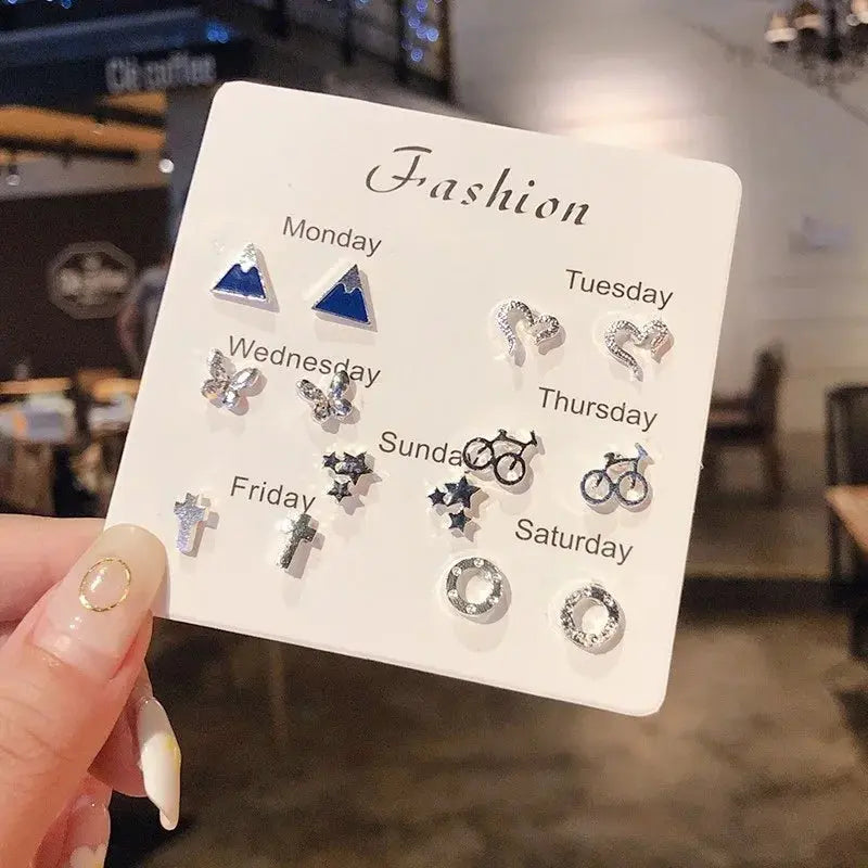 4 Pair Set Silver Color Heart Stud Earrings Sets for Women Girls Exquisite Party Dailywear Jewelry Simple Cute Gift Accessories Avivanastore