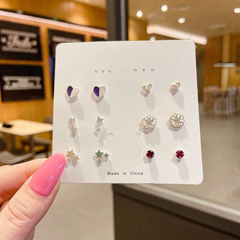 4 Pair Set Silver Color Heart Stud Earrings Sets for Women Girls Exquisite Party Dailywear Jewelry Simple Cute Gift Accessories Avivanastore
