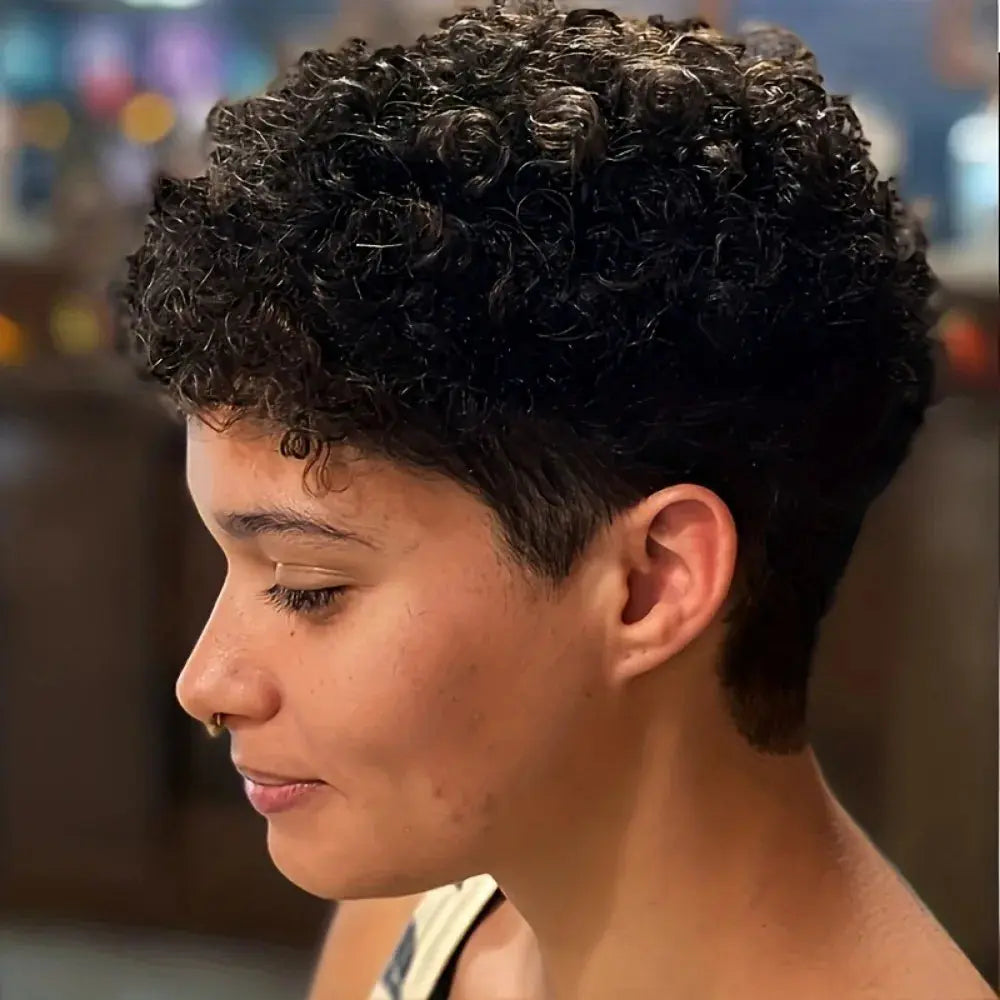 Human Hair Wig for Women Suitable for Afro Curly/Kinky Pixie Cut -Rose Net Cap, Durable & Easy Maintenance, Full Machine-Made