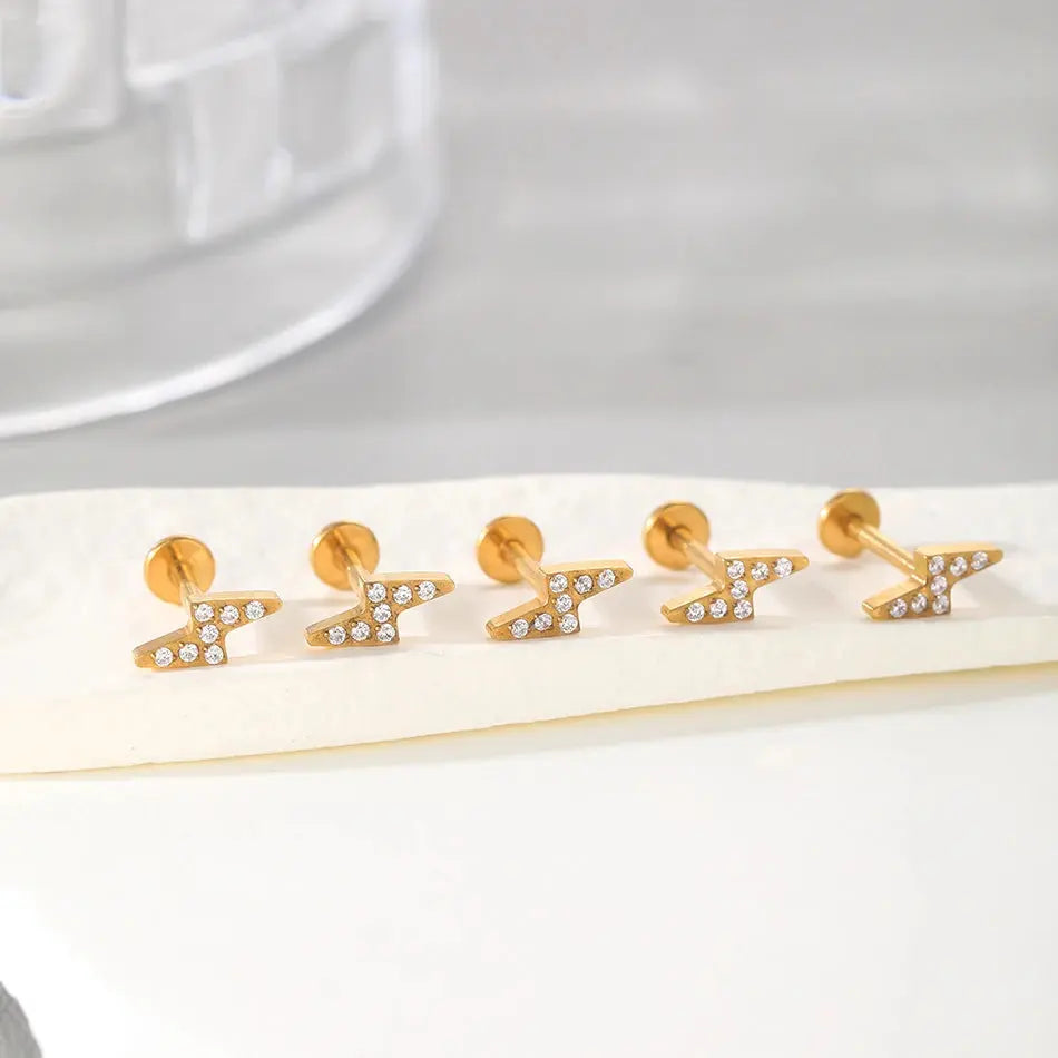 1/5PCS Titanium 16G Lightning CZ Stud Earring Cartilage Helix Tragus Conch Lobe Ear Piercings Zircon Labret Nariz Women Jewelry