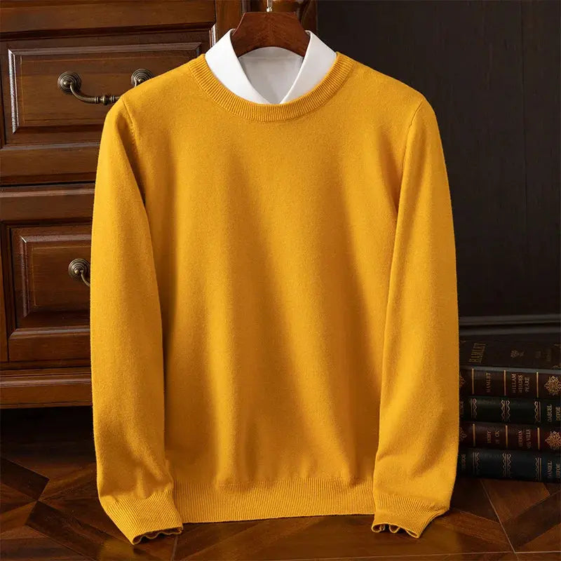 Autumn Winter Men's O-Neck Merino Wool Sweater New Versatile Basic Cashmere Pullover Casual Business Knitwear Sweater Avivanastore