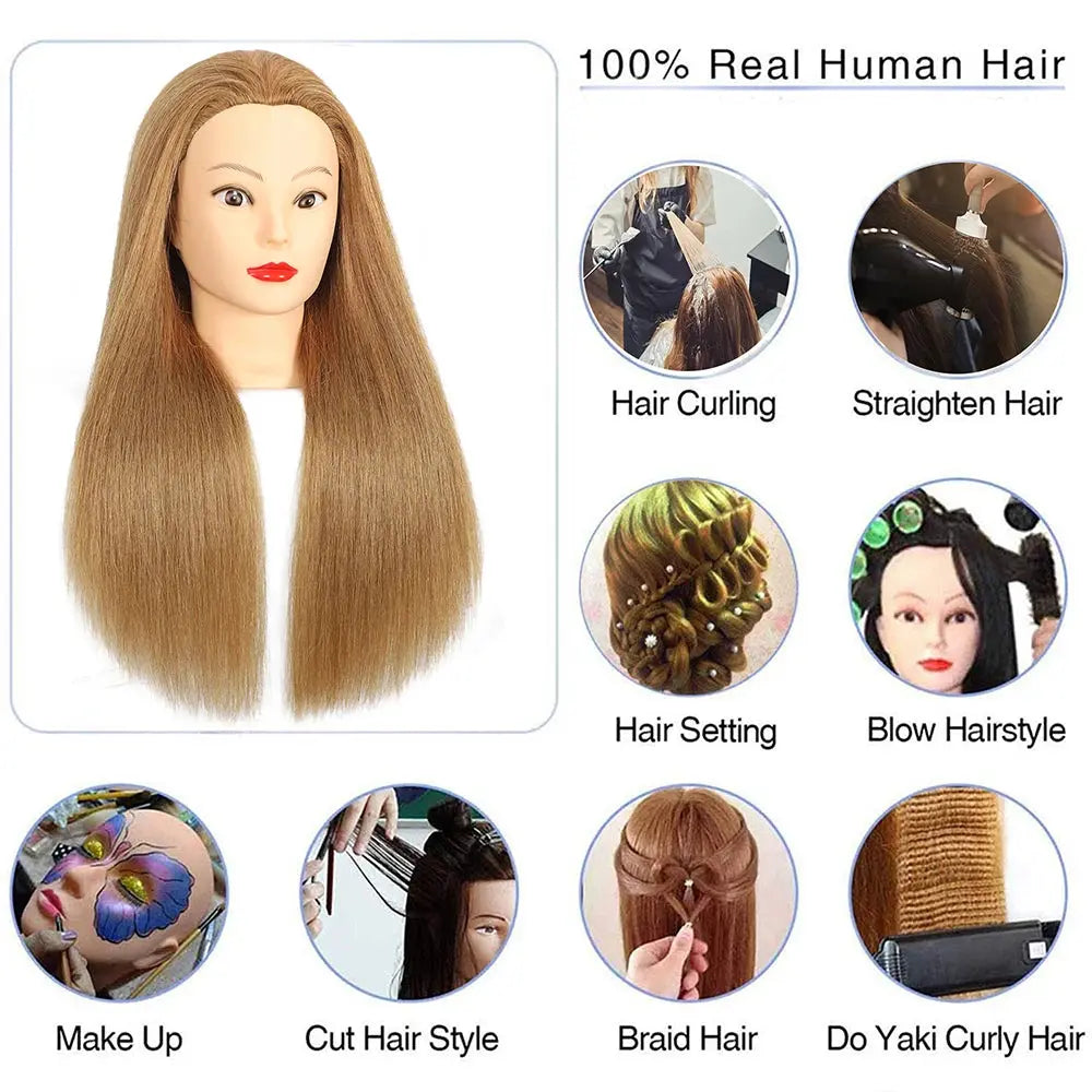 Long 100% Real Human Hair Mannequin Head For Hairdresser Dummy Doll Head For Practice Hairstyles Can Be Dye Bleach Perm Etc