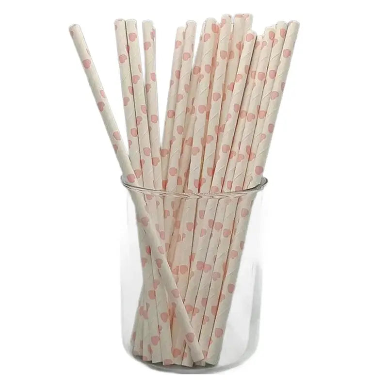 25PCS Party Straws For Juice Cocktails Smoothies Birthday Wedding Christmas Decorations Biodegradable Pink Paper Straws Avivanastore