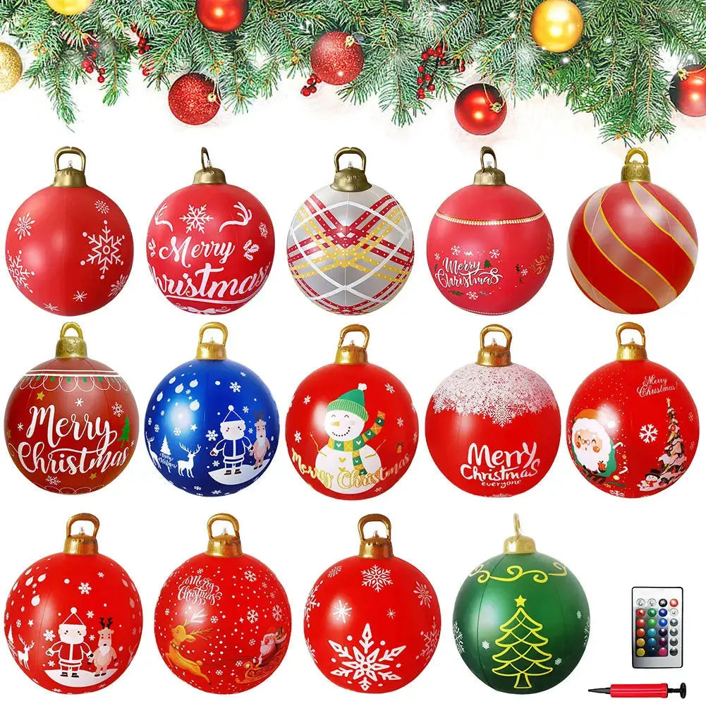 24 Inch Light Up PVC Inflatable Christmas Ball Outdoor Christmas Decorations with Light Christmas Decorations Ball Holiday Decor Avivanastore