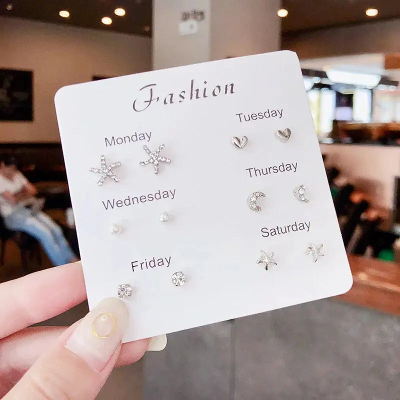 4 Pair Set Silver Color Heart Stud Earrings Sets for Women Girls Exquisite Party Dailywear Jewelry Simple Cute Gift Accessories Avivanastore