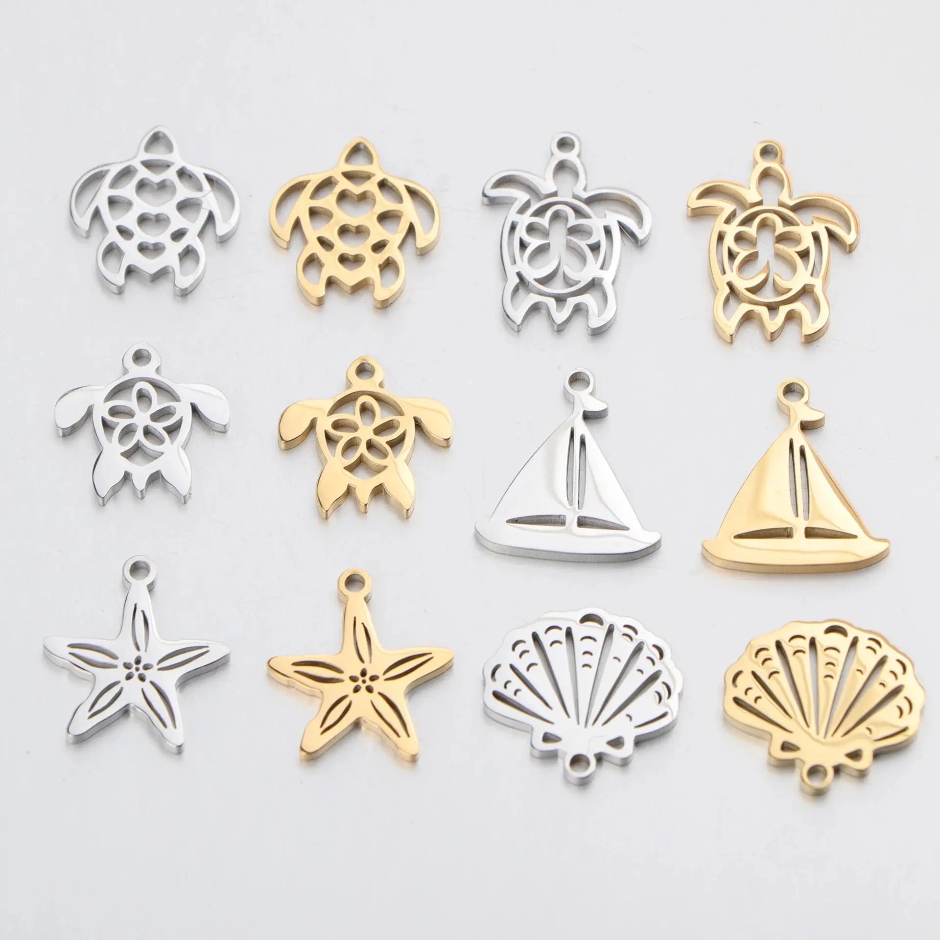5pcs/lot Mirror Polished Stainless Steel Turtle Shell Starfish Sailboat Tortoise Charms Pendants for DIY Jewelry Making