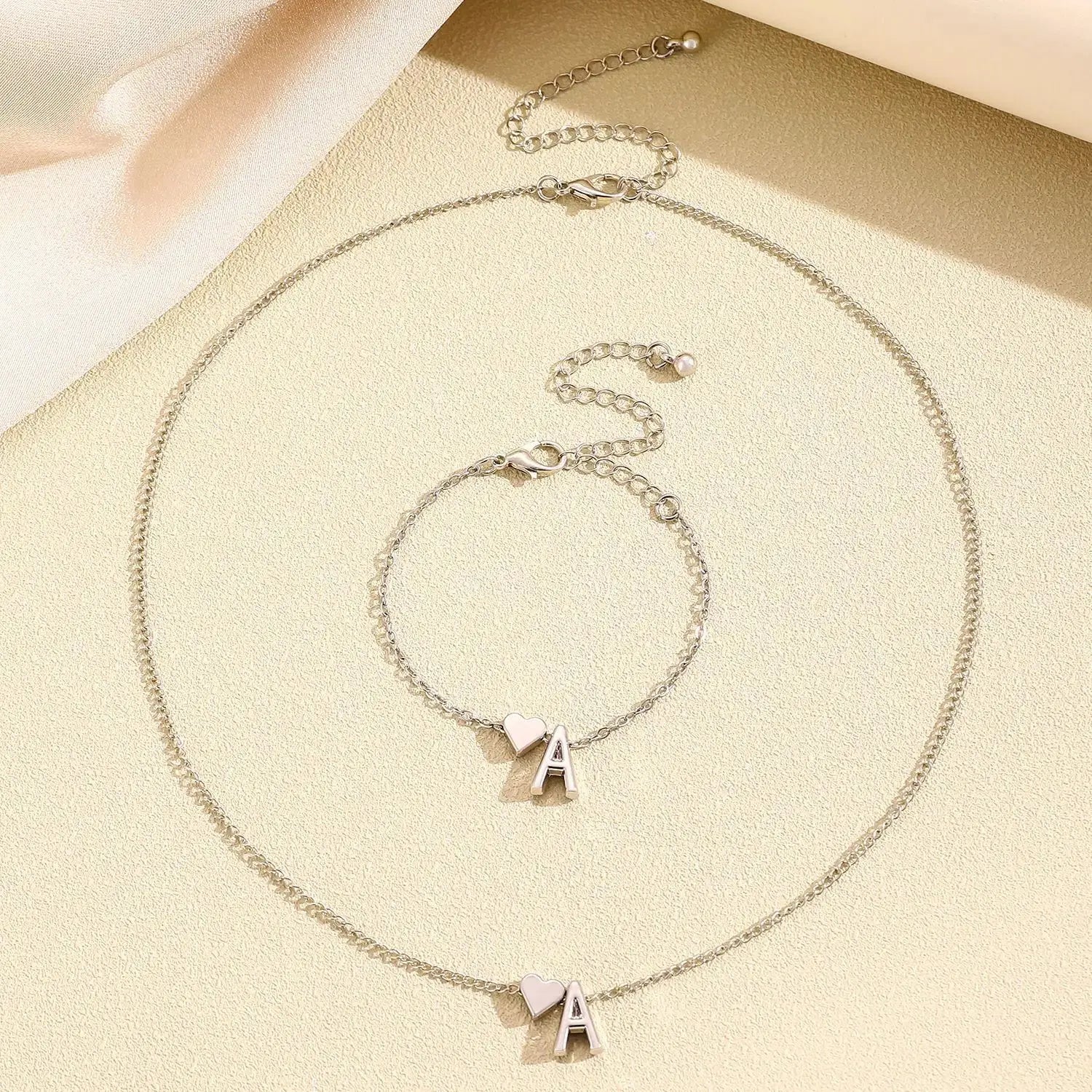 LATS Fashion Tiny Heart Dainty Necklace Gold Silver Color 26 Letter Name Choker For Women Pendant Bracelets Jewelry Gift Avivanastore