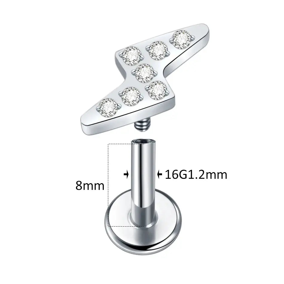 1/5PCS Titanium 16G Lightning CZ Stud Earring Cartilage Helix Tragus Conch Lobe Ear Piercings Zircon Labret Nariz Women Jewelry